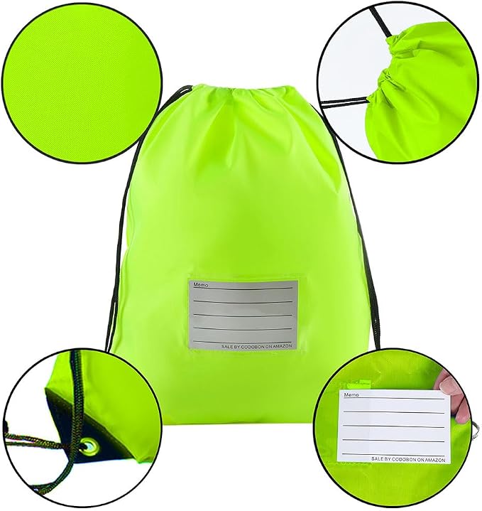 50 Pack Drawstring Bags,Bulk Draw String Backpack, Gym Sports Cinch Bag Sackpack for Women Men, Fluorescent Green - Image 3