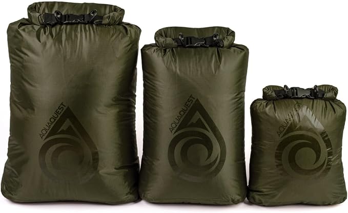 AquaQuest Rogue Dry Bag Set – 10 + 20 + 30L Olive Drab – 100% Waterproof Roll Top – Waterproof Roll Top by AquaQuest