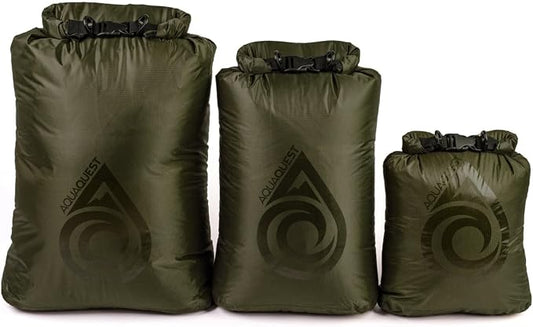AquaQuest Rogue Dry Bag Set – 10 + 20 + 30L Olive Drab – 100% Waterproof Roll Top – Waterproof Roll Top by AquaQuest