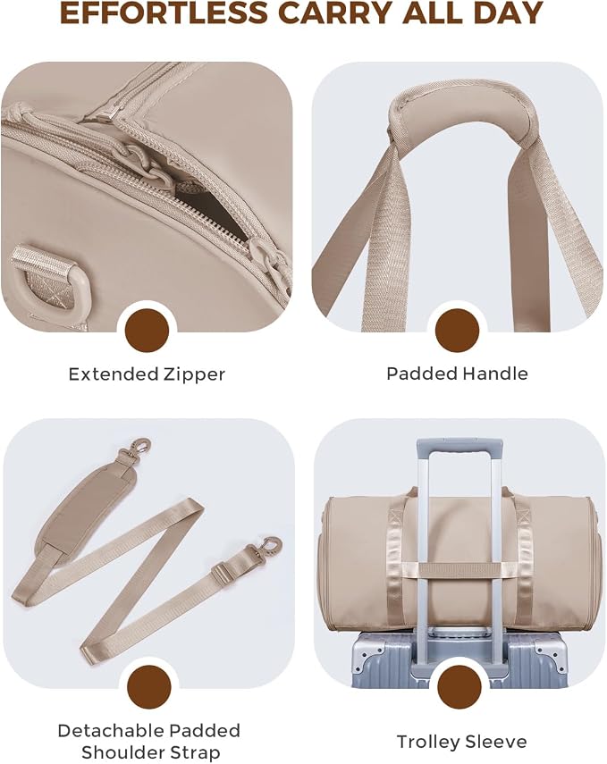 WANDF Convertible Garment Bags for Travel with Wet Pocket Carry on Garment Duffle Bag 2 in 1 Puffy Hanging Clothes Travel Bags with Shoe Compartment for Airplanes Business Weekend Gym Wedding (Khaki) - Image 9