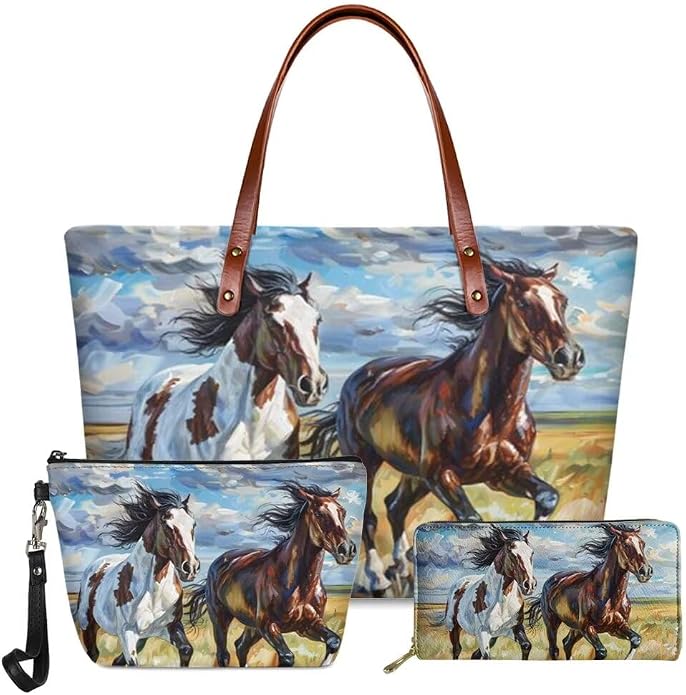 GIFTPUZZ Women Tote Bag Women Wallet Portable Cosmetic Bag for Women Bag Set 3 Pack PU Leather Bags with Zipper by GIFTPUZZ