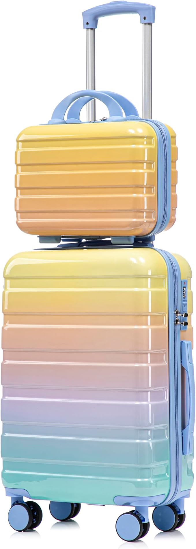 Gradient Yellow-Lake Blue Luggage Set 14" & 20" - 2 Piece PC Spinner Wheel Suitcases with Combination Lock, Lightweight Carry On for Business & Vacation by LUCCALILY