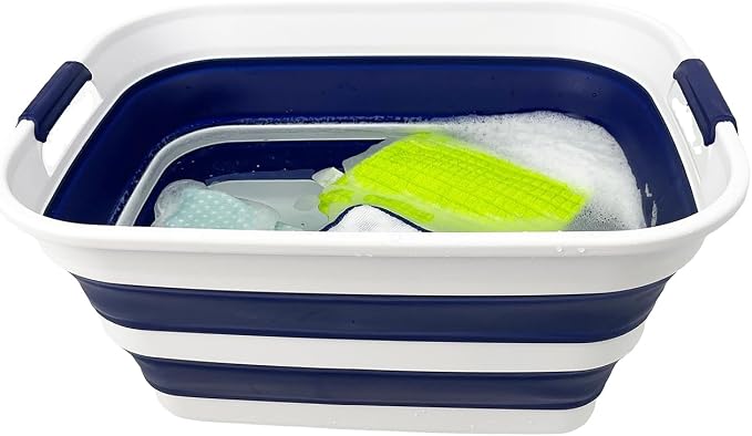 SAMMART Collapsible Plastic Laundry Basket with Handle/Foldable Pop Up Storage Hamper/Portable Laundry Organizer-Space Saving Washing Tub/Household Storage (White/Starry Blue, 27L (Set of 2)) - Image 4
