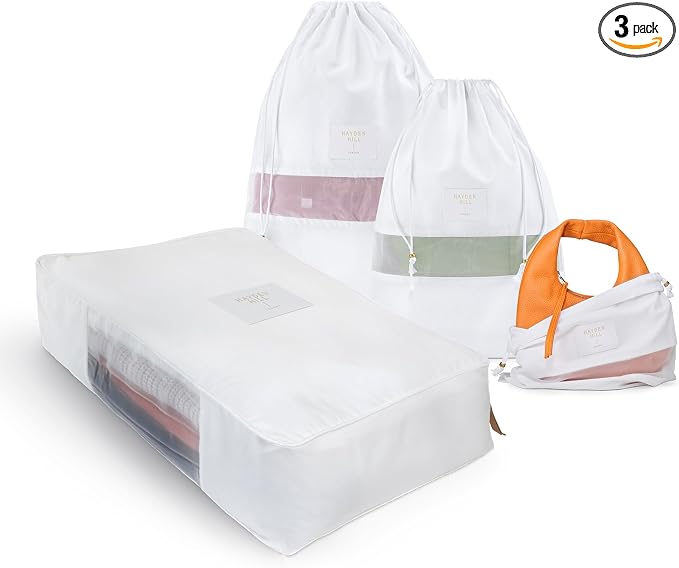 Hayden Hill Luxury Organic Cotton Sweater Bag and 3 Dust Bags - 18" Garment Bag and Dust Bags For Handbags - Certified Carbon Neutral by HaydenHill