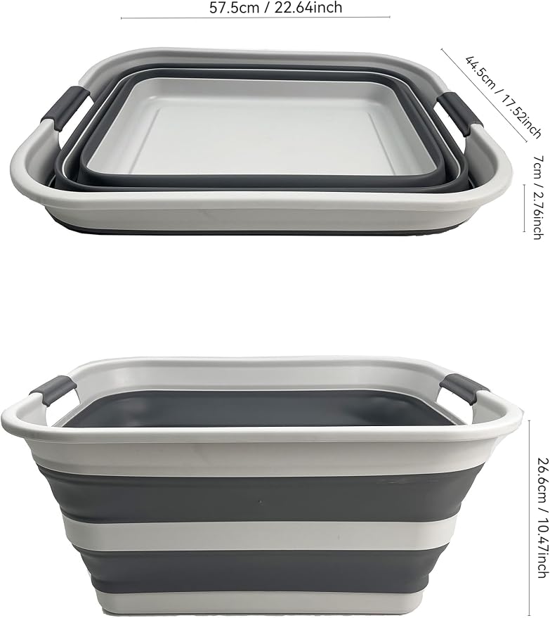 SMMART Collapsible Plastic Laundry Basket with Handle/Foldable Pop Up Storage Hamper/Portable Laundry Organizer-Space Saving Washing Tub/Household Storage Supplies (Grey/Steel Grey, 42L (Set of 2)) - Image 5