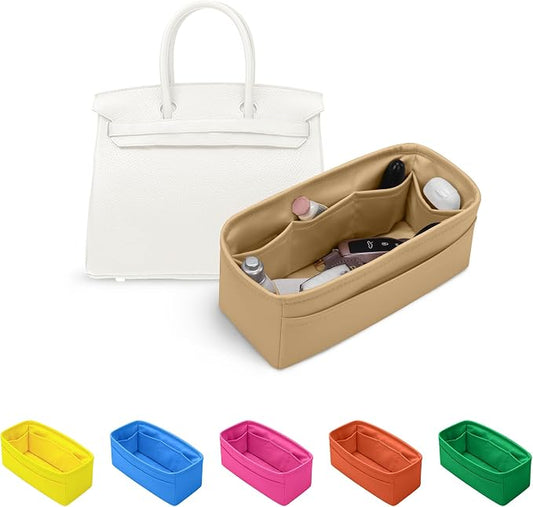 Satin Purse Organizer for Birkin 30 Sellier, Chai | Custom Fit, Multiple Pockets, Lightweight Purse Essentials, Ideal for Travel, Shopping, and Daily Use by KINGSINBAG