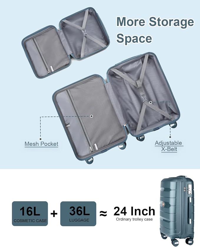 Somago 20 Inch Carry On Luggage Sets Hardside Suitcase with Double Spinner Wheels and TSA Lock YKK Zipper (Ice Blue,14/20) - Image 7