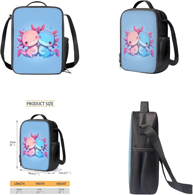 Axolotl Backpack for Girls Kids Backpack with Lunch Box Water Bottle Pouch and Kawaii Pencil Case 4PCS Set Bookbag with Front Pocket for School 17 inch Cute School Bag for Elementary Girls - Image 4