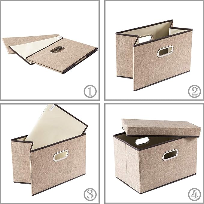 PRANDOM Collapsible Storage Containers with Lids [5-Pack] Jute Fabric Foldable Storage Bins Boxes Organizer Baskets Cube with Cover for Home Bedroom Closet Office Nursery (14.9x9.8x9.8) - Image 6