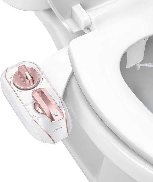 LUXE Bidet NEO 320 Plus - Warm Water, Dual Nozzle, Non-Electric Bidet Attachment for Toilet Seat, Patented Slide-In Install, 360° Self-Clean, EZ-Lift to Clean, Feminine & Rear Wash (Rose Gold)