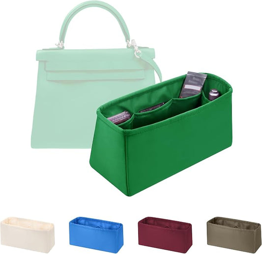 Women's Purse Organizer Insert - Satin & Lightweight Fabric with Inside Pockets, Portable for Commute, Travel, Shopping, and Evening, Multicolor Options, Fits for Kelly 35(Bambou, KL35) by KINGSINBAG