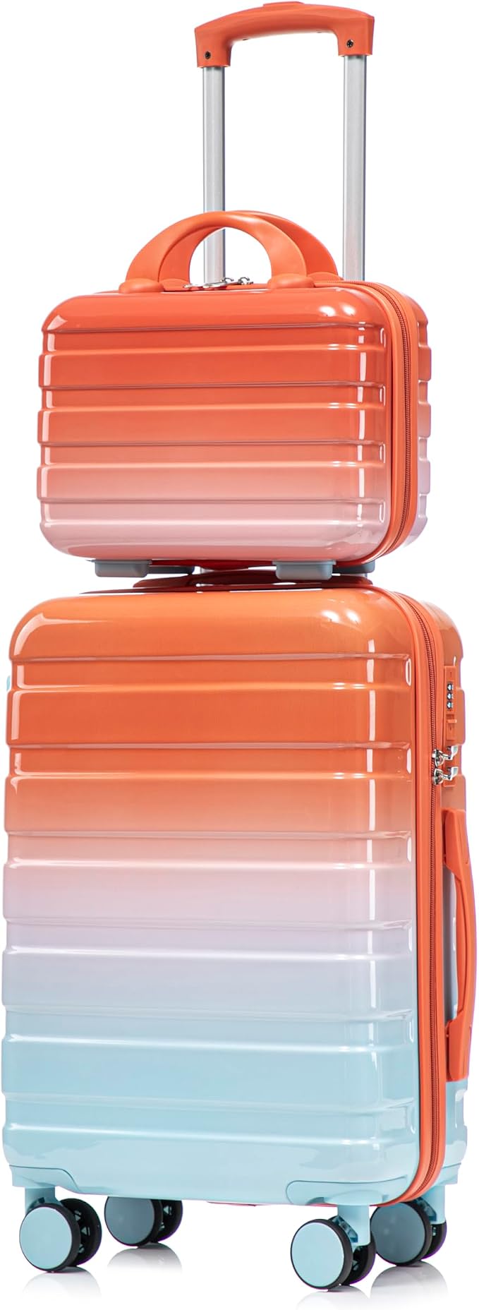 Gradient Red-Blue Luggage Set 14" & 20" - 2 Piece PC Spinner Wheel Suitcases with Combination Lock, Lightweight Carry On for Business & Vacation by LUCCALILY