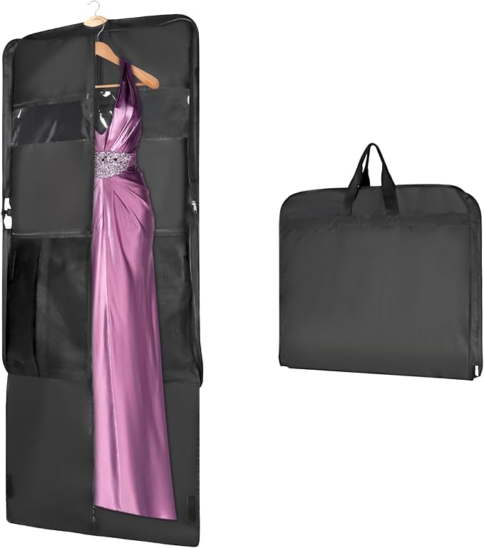 Univivi 60 '' Foldable Extra Long Dress Garment Bag, Premium Breathable & Tear-resistant Hanging Dress Cover for Travel and Closet Storage with Mesh Shoe Pocket and 2 Carry Handles by Univivi