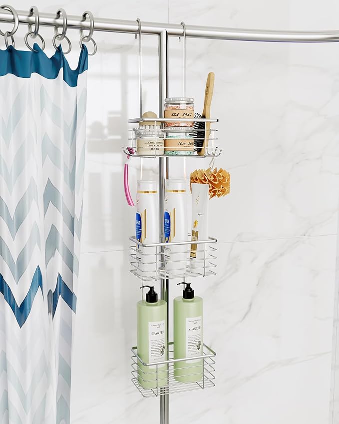3-Tier Small Hanging Bathroom Organizer,caddy hanging,Shampoo Holder Stainless Steel,over the door shower caddy,shower storage - Image 4