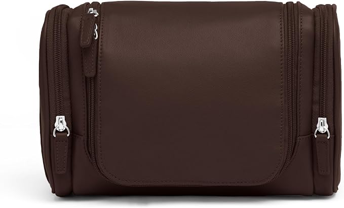 Leatherology Brown Small Hanging Toiletry Kit – Compact Leather Travel Organizer with Interior Zip Pockets, Mesh Pouches & Hanger | Full-Grain Leather Toiletry Bag for Men & Women by Leatherology