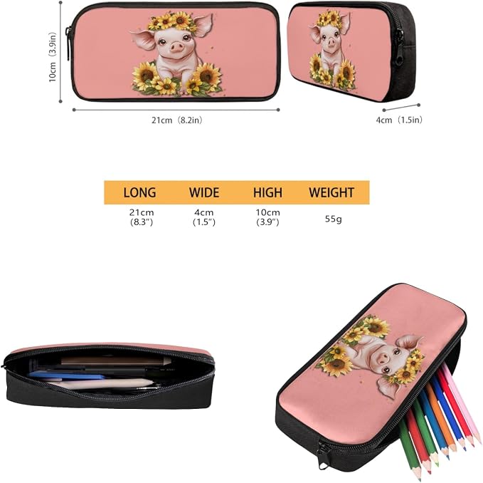 Coloranimal 3Pcs Sunflower Pig Backpack Set School Backpack for Middle Elementary Students School Bag with Small Insulated Lunch Bag Pencil Case - Image 4