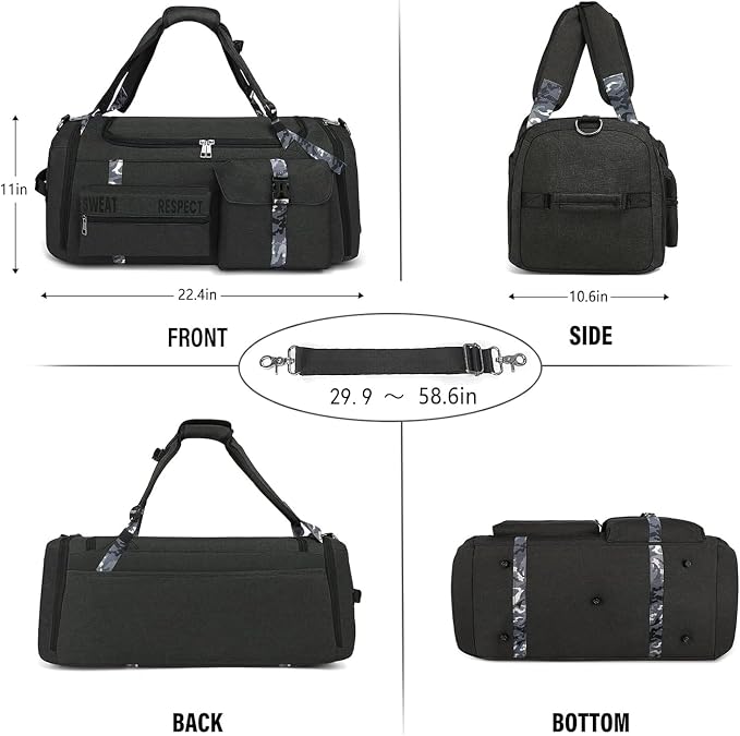 Cico Rider Gym Bags for Men Gym Duffle Bag Backpack 3-Way Sports Duffel Bags for Men with Shoe Compartment & Wet Pocket（Black） - Image 5