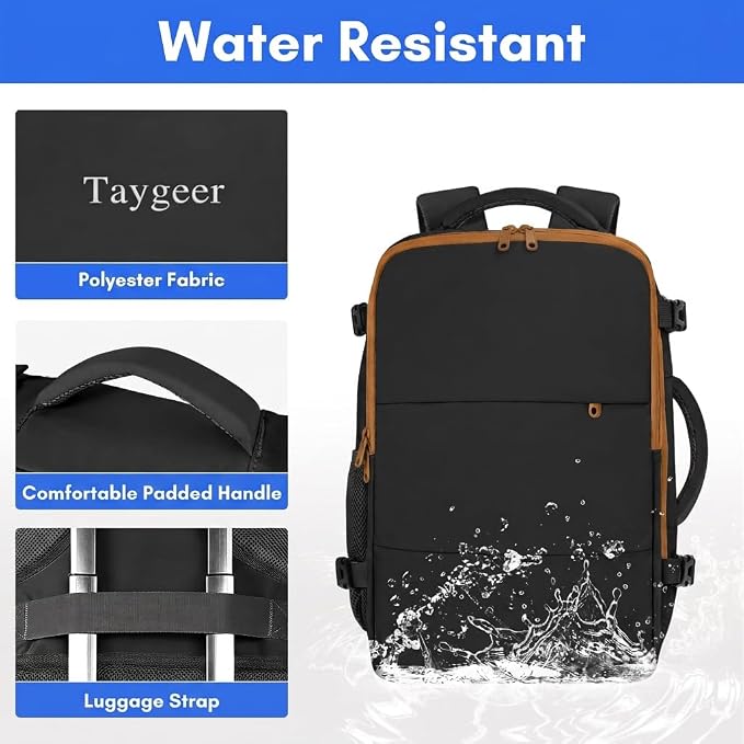 Taygeer Backpack for Women, Carry on Backpack with Laptop Compartment | Travel Laptop Mochila Carry On Luggage with Shoe Pouch, Airline Approved Personal Item Bag For Weekender Hiking, Black Khaki - Image 6
