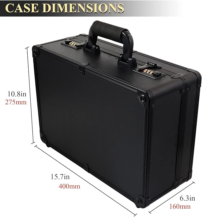 Barber Case Clipper Bag Black, Hair Kit Tool Box Aluminum Organizer with Portable Handle and Secure Numlock for Scissors, Clippers, Barber Supplies 15.8" x 11" x 6.5" - Image 3