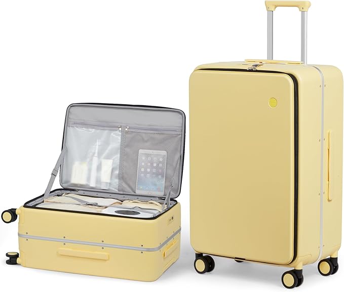 mixi 26 Inch Large Checked Luggage PC Hard Shell Suitcase Top Opening Aluminum Frame Travel Suitcases with Wheels, Lark Yellow by MIXI