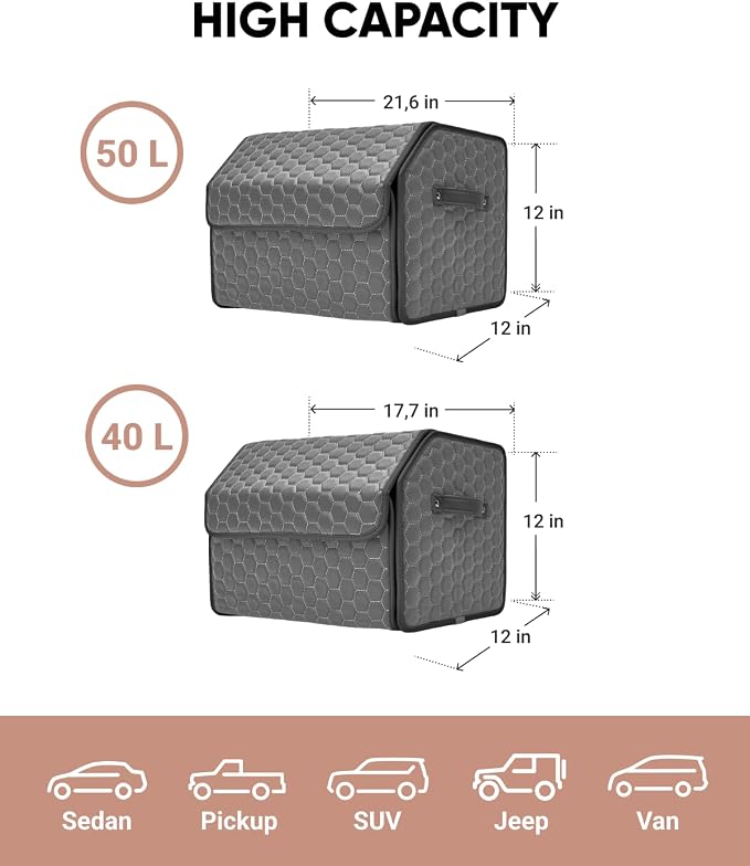 Owleys Car Tote Bundle - Trunk Organizer Set - Gray Interior Accessories (Gray 21.6" + 17.7") - Image 2