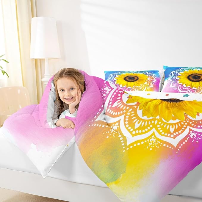 Erosebridal Bohemian Mandala Comforter Set Queen Size, Kids Boho Sunflower Duvet Sets Tie Dye Tribal Exotic Bedding Set for Boys Girls Teens Women, Psychedelic Watercolor Quilt Set Soft for Bedroom - Image 5