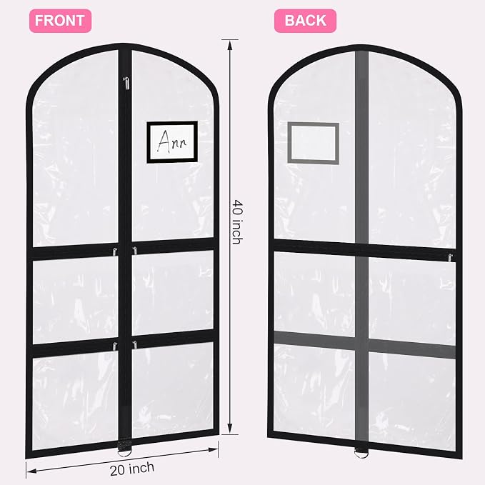 Geelin 14 Pcs Garment Bags for Dance Costumes PVC Clear with Zippers 20 x 40 Inch Garment Bag with Pockets Dance Costume Organizer Carrier for Storage Cover for Adult (Fully Transparent Black) - Image 2