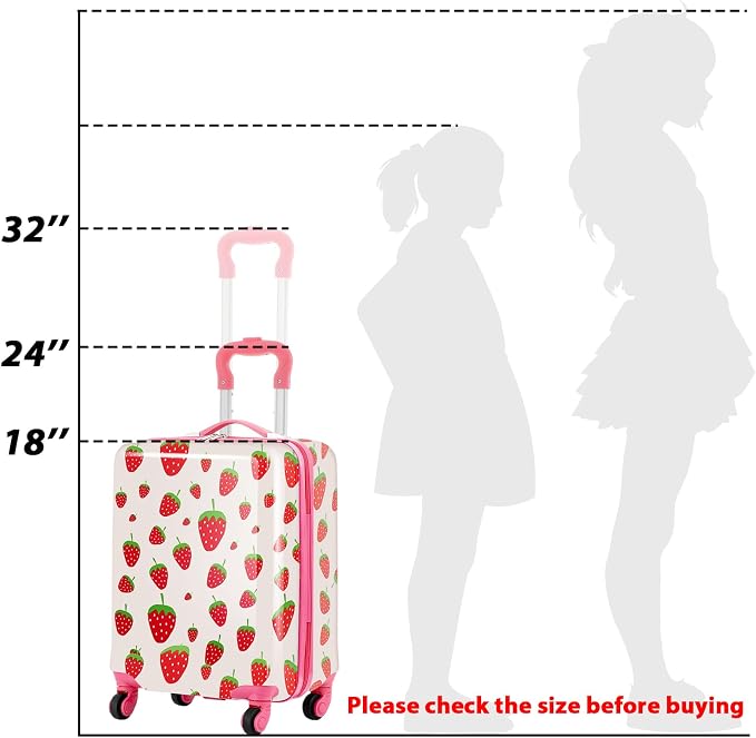 Redbaker 6 Pcs Kids Luggage Set, 17 Inch Rolling Suitcase with Backpack Lunch Bag Neck Pillow, Pink Strawberry Travel Set for Summer Vacation Sleepover Back to School Gift - Image 3