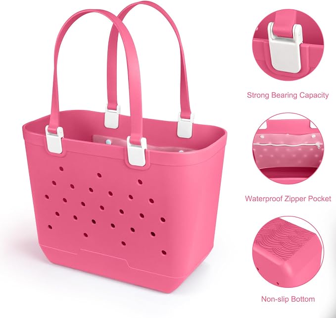 X-Large Rubber Beach Tote Bag, 18.9 "L x 9.4 "W x 13.8 "H Waterproof EVA Beach Totes with Zipper Pocket - Image 4