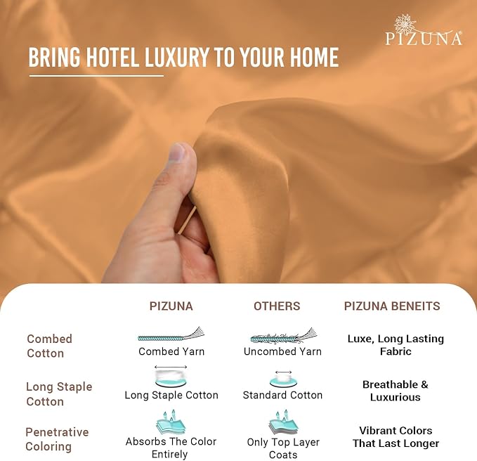 Pizuna Pure 100% Cotton Flat Sheets Only King Apricot Orange (1 PC), Luxurious 400 Thread Count Long Staple Cotton Sateen with 4" Hem (Combed King Flat Sheet Only Cotton) - Image 6