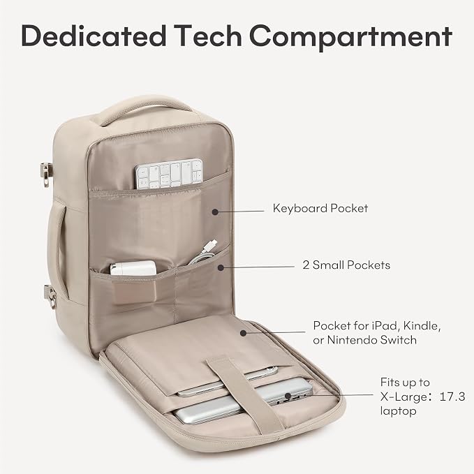 mibasies 40L Travel Backpack for Women & Men: Carry On Luggage Flight Approved, TSA Laptop Backpack with Water Bottle Pocket, Personal Item Bag Fits 17" Laptop for Weekender Business - Camel - Image 5