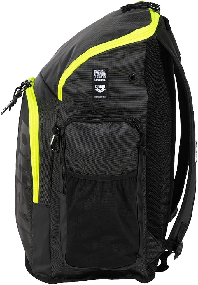 ARENA Spiky III Backpack 45 Swimming Athlete Sports Gym Rucksack Large Training Gear Equipment Swim Bag for Men and Women, 45 Liters, Dark Smoke/Neon Yellow - Image 3