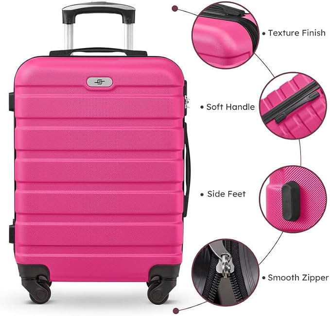 Suitour Luggage Sets 5 Piece, 20, 24, 28 inch Hardside Carry-on and Checked Suitcase Set with Expandable Travel Duffle Bag Sets（Rose Red） - Image 6