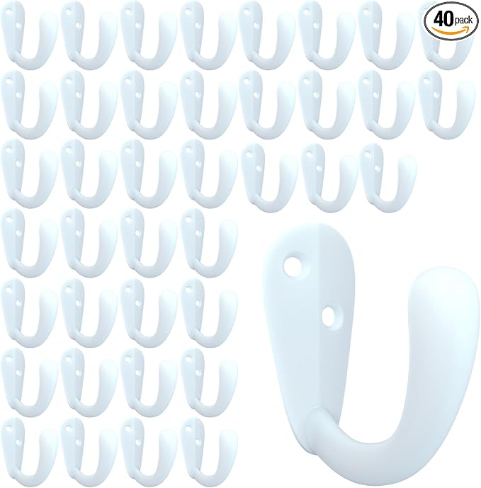 CBWLWJ 40 Pack Coat Hooks Wall Mounted Single Prong Robe Wall Hooks for Hanging Towel Hooks for Living Room, Bathroom, Kitchen, Bedroom for Coat, Bag, Scarf, Towel, Hat, Key, Cup (White) by CBWLWJ