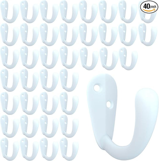 CBWLWJ 40 Pack Coat Hooks Wall Mounted Single Prong Robe Wall Hooks for Hanging Towel Hooks for Living Room, Bathroom, Kitchen, Bedroom for Coat, Bag, Scarf, Towel, Hat, Key, Cup (White) by CBWLWJ