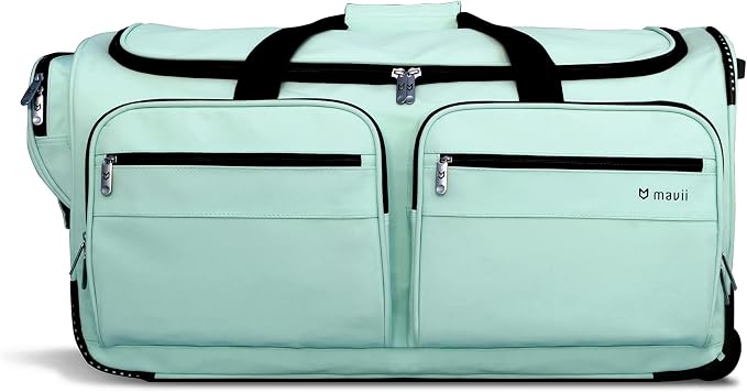Mavii Dance Bag with Garment Rack, 28 Inch Rolling Duffel, Ideal for Competitions & Travel, Water-resistant/Wipe-clean Fabric, Lightweight Aluminum Rack, Wheeled Upright Luggage, Mint - Image 2