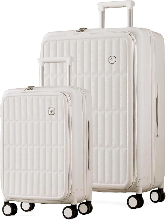 Expandable Top Open Luggage Sets 2 Piece with Spinner Wheel, 20/28 Inch Luggage with TSA Lock, Lightweight PC Hardside Travel Luggage Suitcases for Men Women, Coconut White by AJIVALUESTYLISHQUALITY