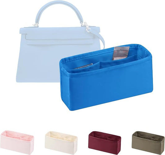 Women's Purse Organizer Insert - Satin & Lightweight Fabric with Inside Pockets, Portable for Commute, Travel, Shopping, and Evening, Multicolor Options, Fits for Kelly Mini II(Blue hydra, Mini II) by KINGSINBAG