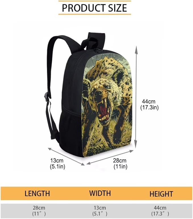 17 Inch Animal Print School Backpack And Lunch Box Set for Kids Lightweight Angry Hyena Backpack for Boys Girls Sturdy School Bag with Insulated Lunchbox Pencil Case Student Bookbag - Image 7