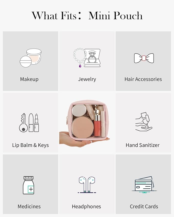 Pocmimut Clear Makeup Bag, Easy to Find Mini Makeup Bag for Purse, Travel Makeup Bag for Car, Compact Cosmetic Pouch for Daily Essentials,Pink - Image 6