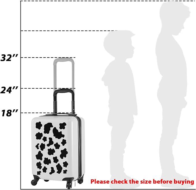 Redbaker 6 Pcs Kids Luggage Set, 17 Inch Rolling Suitcase with Backpack Lunch Bag Neck Pillow, Black and White Cow Travel Set for Summer Vacation Sleepover Back to School Gift - Image 3