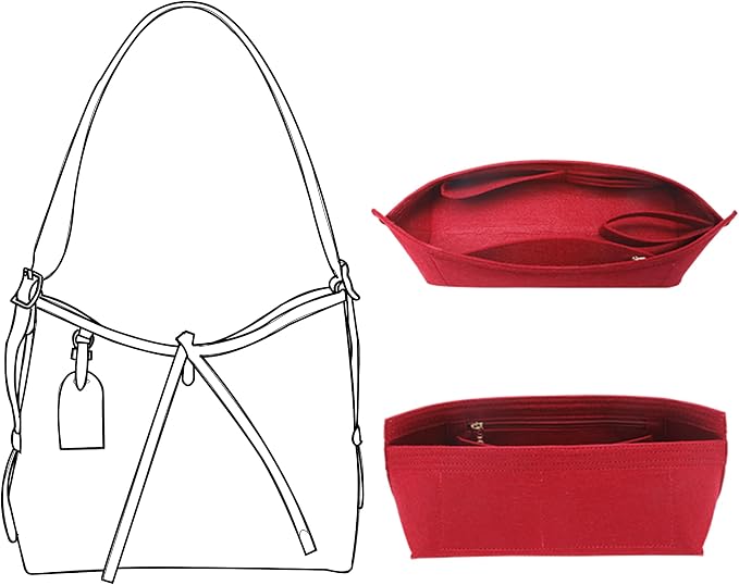 Doxo Purse Organizer Insert for Handbags, Felt Bag Organizer for Tote, Fit LV Carryall PM and More.(PM-Wine Red-Felt) by Doxo