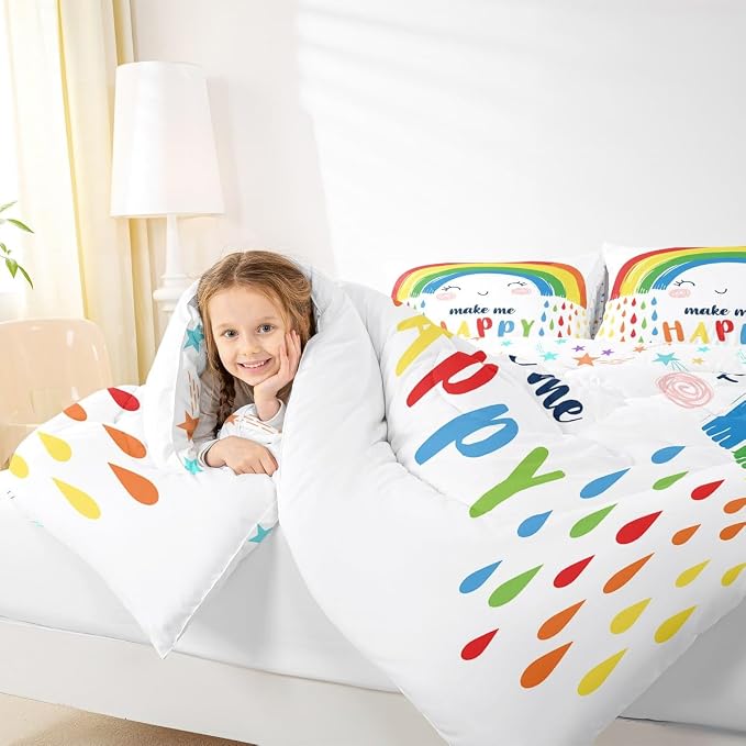 Erosebridal Rainbow Comforter Set Queen Size, Cartoon White Colorful Rainbow Bedding Set for Kids Girls Boys Children, Kawaii Quilted Comforter Ultra Soft Decorative 3 Piece with 2 Pillow Cases - Image 7