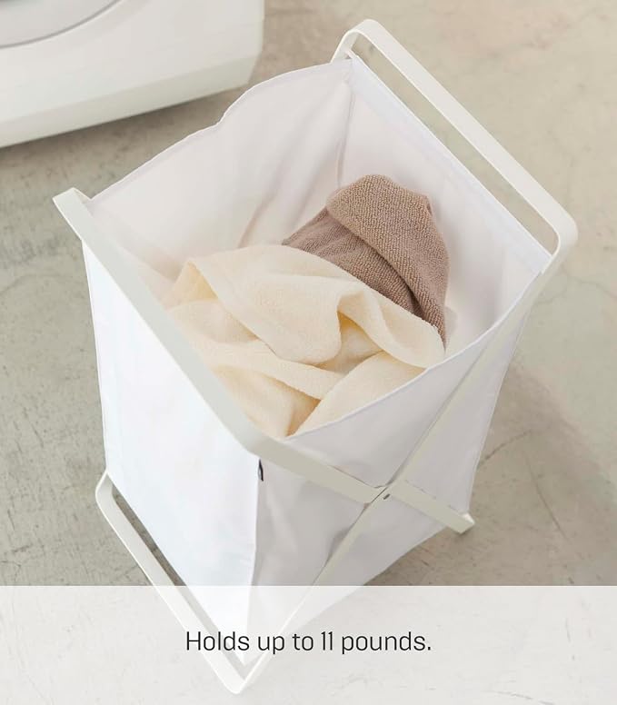 Yamazaki Home Laundry Basket - Foldable Storage Hamper Organizer Steel One Size White - Image 7