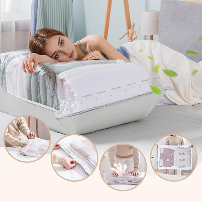 No Pump Vacuum Storage Bags, 3D Vacuum Compression Bags, 28"×20"×12"(4) | No pump needed for quick compression. Ideal for storing sweaters, towels and bedding to save space for home and travel. - Image 4