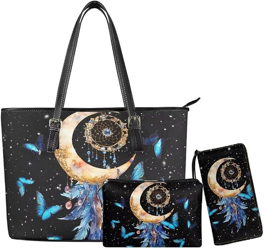 Women Purse Handbags Wallet Sets Leather Shoulder Tote Bag for Women,Top Handle Purse with Wrist Wallet Bag by Unknown