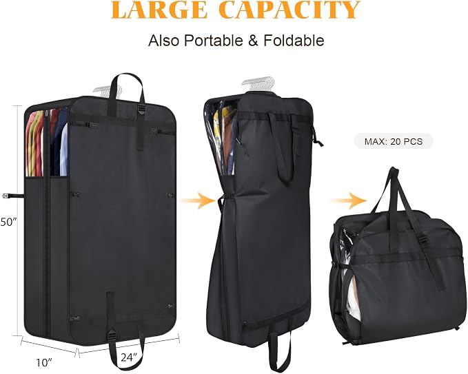 Univivi Garment Bags for Hanging Clothes, 50" Heavy Duty Suit Bags, Extra Capacity Clothes Bags for Moving, Suit Cover with Handles and Buckle Straps for Suit, Coat, Jacket - Image 2