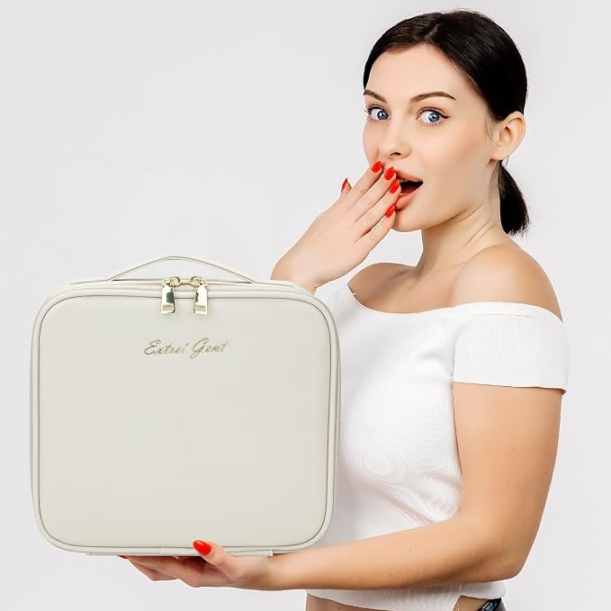 Extrei Gent Makeup Travel Train Case with Mirror LED Light 3 Adjustable Brightness Large Cosmetic Bag Portable Storage Adjustable Partition Waterproof Make up Brushes Makeup Jewelry Gift for Women - Image 7