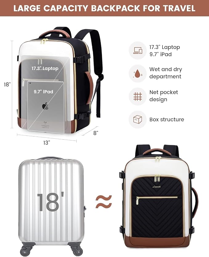 LOVEVOOK Large Travel Backpack for Women, TSA Carry on Backpack for Airplanes, 40L Personal Item Travel Bag for Women fits 17" Laptop,Waterproof Carry on Bag Airplane Approved - Image 5