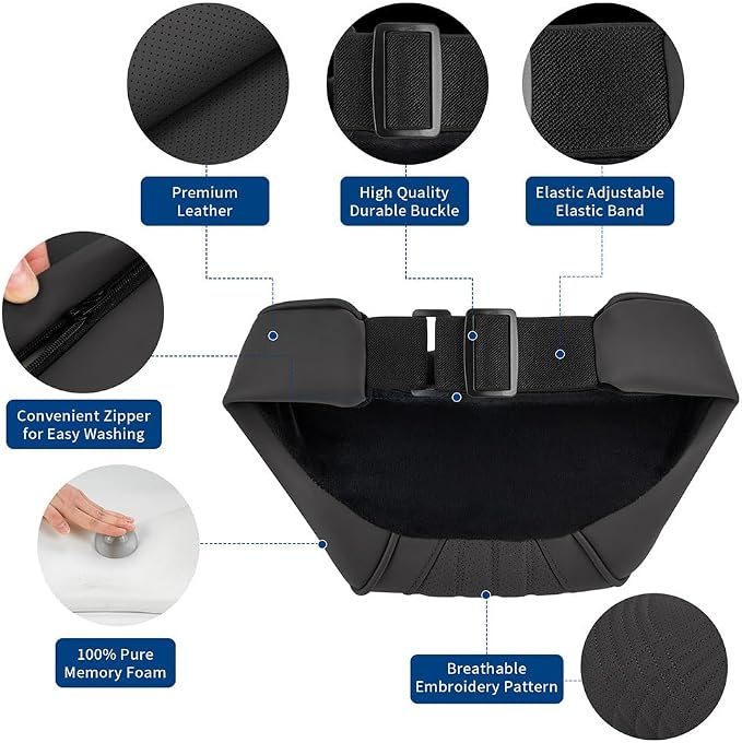 Car Headrest Memory Foam Neck Pillow for Driving Black, 2 Packs | Soft Comfortable Leather Seat Head Rest Pillow Headrest Travel Neck Support Cushion for Most Cars SUV Home Office Chair - Image 3